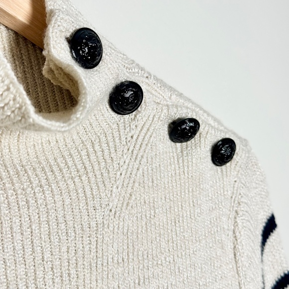 Zadig & Voltaire Sailor We Stripes Ribbed Funnel Neck Sweater in Ecru Sz XS - Picture 4 of 8